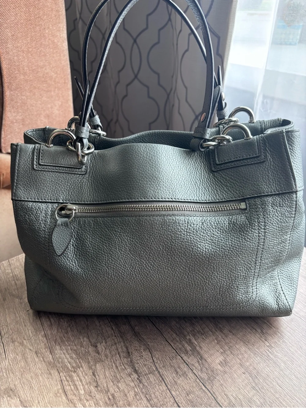 Coach Penelope Carryall Metallic Silver Leather Turnlock Tote